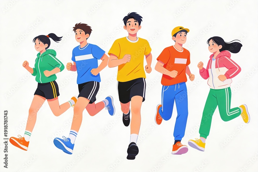 Obraz premium Illustration of Running Characters for Young College Students