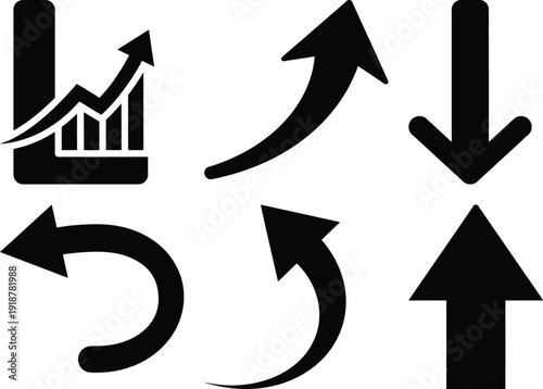 Graph showing data trends with various directional arrows indicating changes Vector