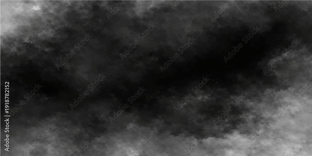 Fototapeta premium Black and white smoke cloud on dark black background with misty texture and dramatic night atmosphere