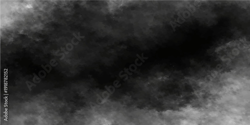 Black and white smoke cloud on dark black background with misty texture and dramatic night atmosphere