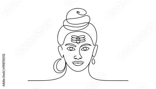 One continuous line illustration of an Lord Shiv isolated on white background.