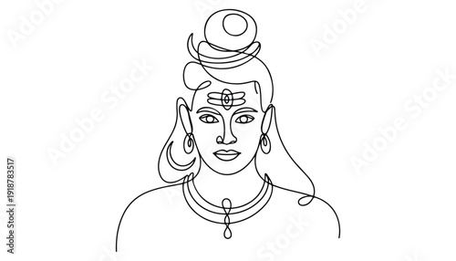 One continuous line illustration of an Lord Shiv isolated on white background.