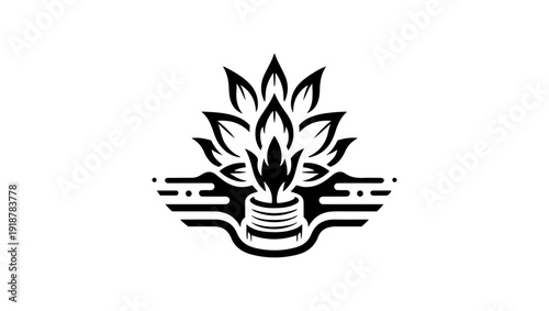 Feuerwerk logo vector icon in black and white, Laurel And Flame Design, Stylized Black Flame or Fire Symbol, Black and white stylized illustration of a lightbulb blossoming within a floral design, 
El