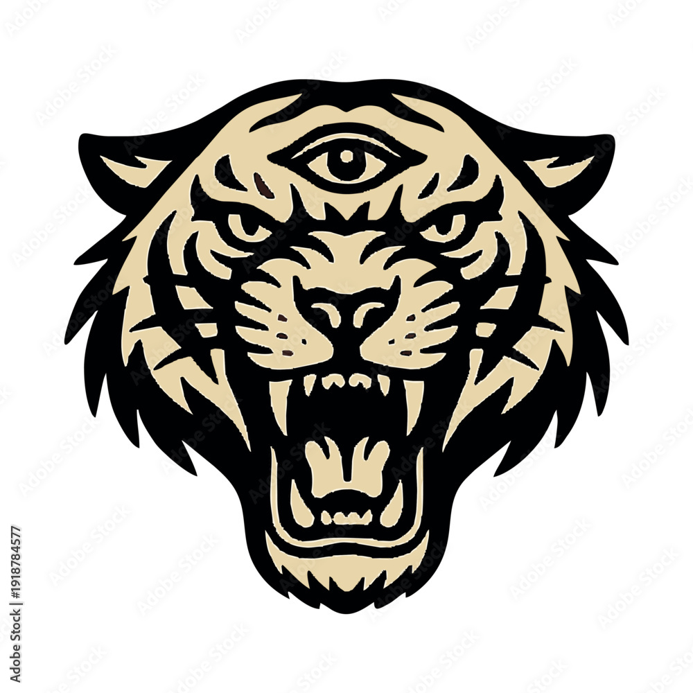 Fototapeta premium Tiger Head Vector Illustration – Fierce Wild Animal Mascot Logo Design