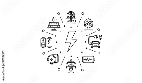 Renewable Energy And Electricity Line Icon Collection Power And Charging Vector Symbols Isolated On White Background