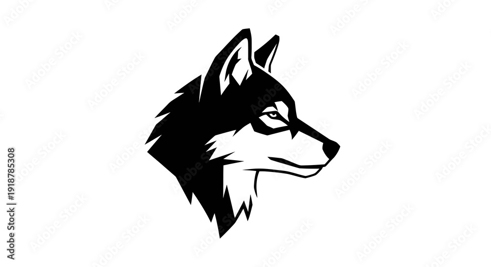 Fototapeta premium Black and white illustration of a husky dog head profile.