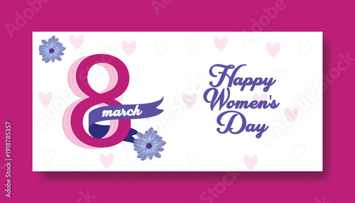 8 March International Women’s Day Promotional Website Banner Template, Floral Number Eight  Vector Illustration for Social Media Cover , banner Design