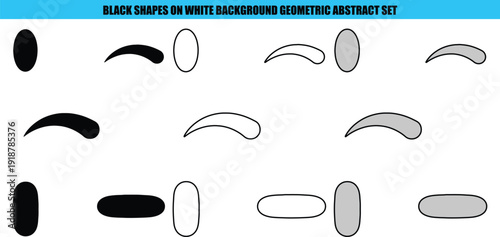 Black and gray abstract shapes on white background