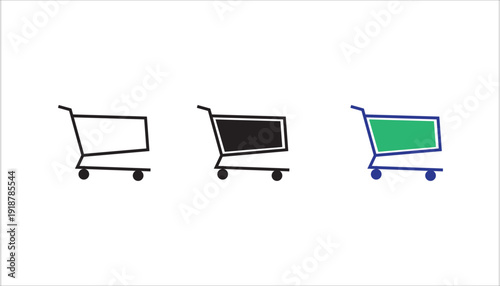 Minimalist line icon of a shopping cart. Concept of online shopping, ecommerce, retail purchase, supermarket basket, and digital marketplace. Simple outline vector isolated on light background.