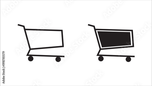 Minimalist line icon of a shopping cart. Concept of online shopping, ecommerce, retail purchase, supermarket basket, and digital marketplace. Simple outline vector isolated on light background.