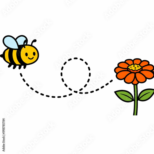 Vibrant floral scene with a busy bee pollinating flowers vector