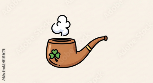 Smoking Tobacco Pipe with Shamrock on Cream Background