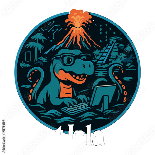 Tech Geek Dinosaur – Programmer T-Shirt Design