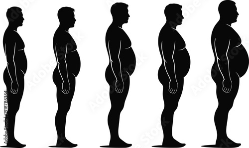 Silhouettes of men with varying body types and weights obesity