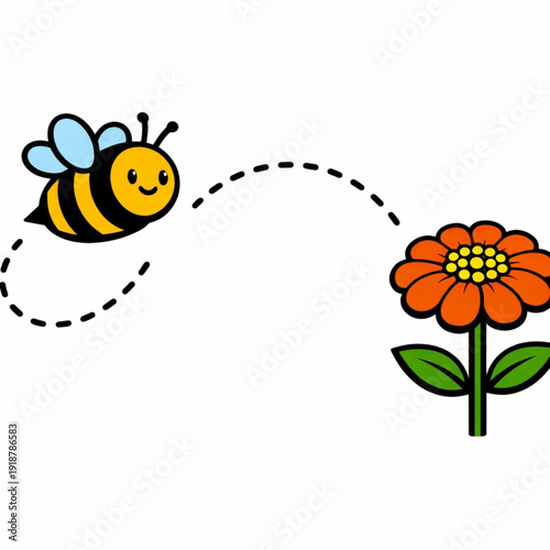 Nature illustration of a bee and wild flowers in spring meadow