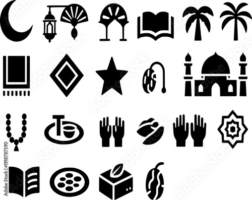 black and white icon photo related to the holy month of Ramadan and the Islamic religion