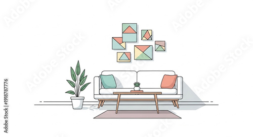 Modern Living Room Sketch with Sofa and Artwork.