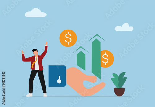 Happy businessman celebrating financial growth and investment success