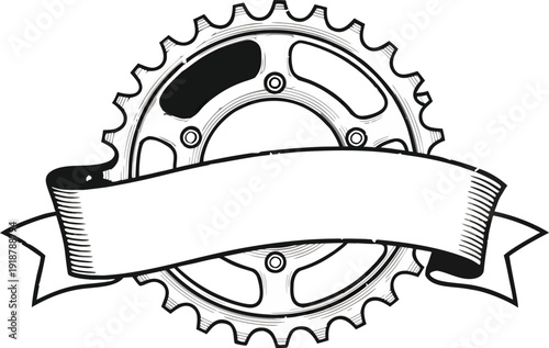 Bicycle Chainring with Blank Ribbon Banner Illustration