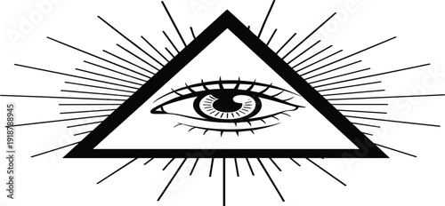 All Seeing Eye in Triangle Sacred Geometry Symbol with Radiating Lines Mystical Spiritual Occult Sign for Tattoo Esoteric and Vintage Vector Illustration