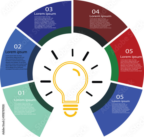 Circular Infographic with Lightbulb Icon and 6 Steps Business Concept