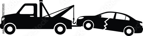Tow Truck Towing Damaged Car Silhouette Illustration