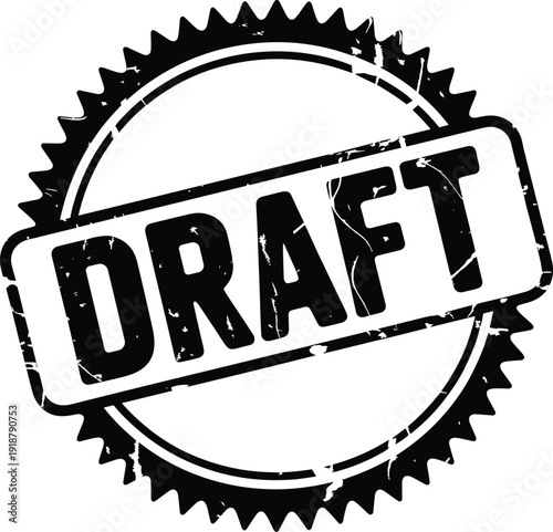 Grunge "Draft" Stamp Illustration for Business and Legal Documentation, Indicating Preliminary or Unconfirmed Status in Contract Negotiations and Creative Content