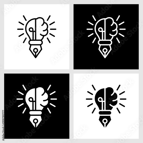creative brain Icon with Black and White Background
