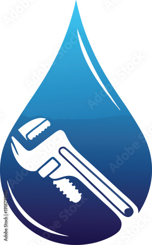 Blue Water Drop with Wrench Icon