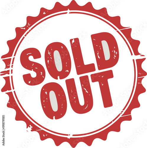 Distressed Red "Sold Out" Stamp on Gray Background: Vintage, Limited Edition, Special Offer, Discount, Shopping, Retail, e-Commerce, Scarcity, Promotion, Marketing, Business, Typography