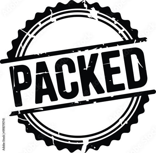 Vintage Packed Rubber Stamp for Online Businesses: High-Quality Vector Graphic with Retro Charm Perfect for Stickers, Badges, and Marketing Materials