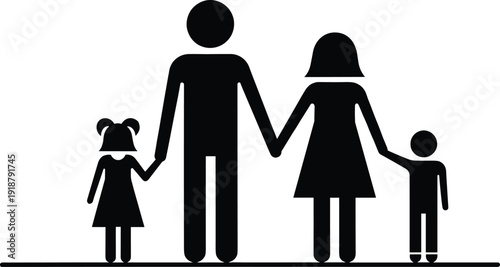 Family silhouettes holding hands, parents with children, unity concept, support, togetherness bond, love connection vector illustration artwork design