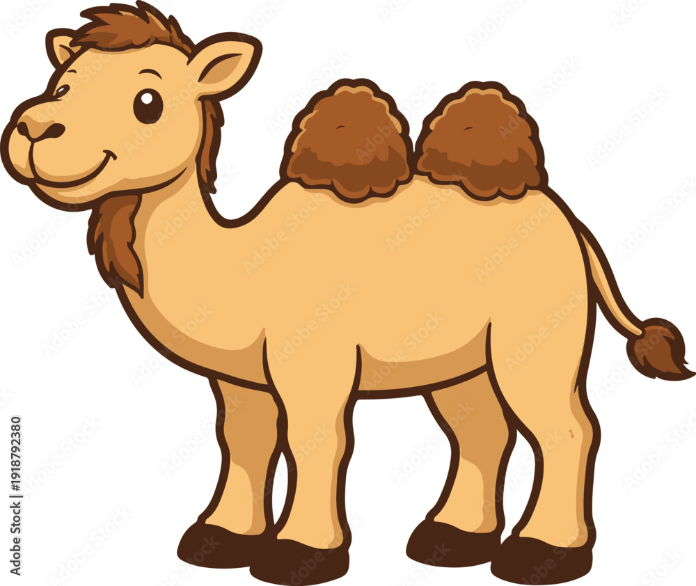 Fototapeta premium Cute Cartoon Camel Standing Side View Vector Illustration