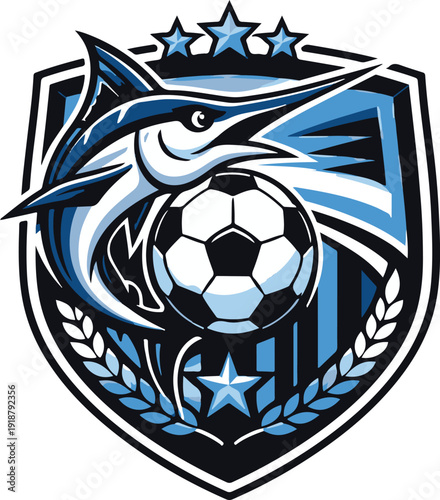 Blue Marlin Soccer Club Crest Logo Design
