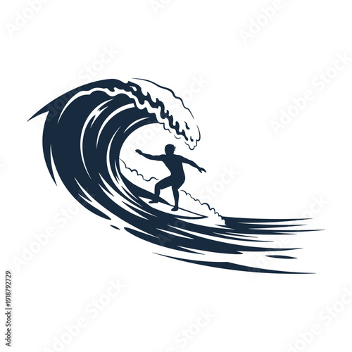 Surfer riding wave in dynamic ocean scene