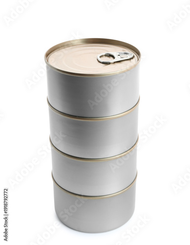 Stack of tin cans with fish...