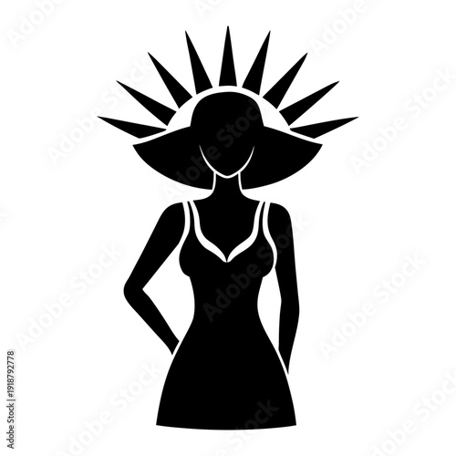Stylish Female Silhouette Wearing Wide Brim Sun Hat.