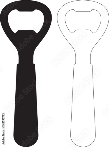 Black Bottle Opener Vector Icon Set. Solid Silhouette and Outline Design. isolated PNG with Transparent Background