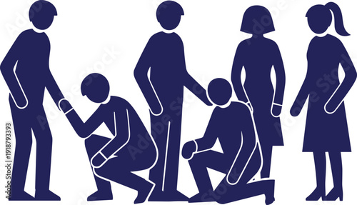 Group silhouettes teamwork concept, people helping each other, support, cooperation, empathy, collaboration, community vector illustration design artwork