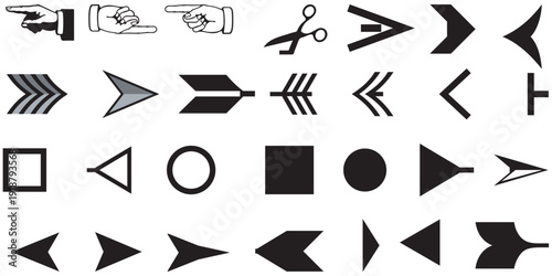 Various directional arrows hand gestures scissors and geometric shapes eps 10