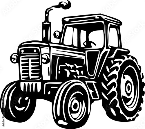 Professional agriculture tractor icon, farmer driving, bold black shapes, high contrast