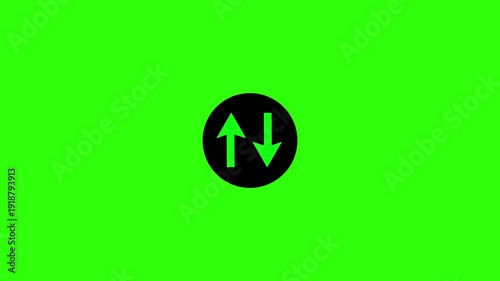 Swipe Up and down arrow icon. Two Lane highway street sign icon isolated on black background.Up-down arrow loading seamless loop into alfa channel.