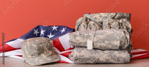 Military uniform and USA fl...