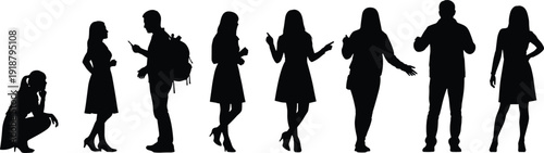   
Human silhouettes illustration, diverse postures and gestures, creative vector artwork, identity concept design, abstract people representation
