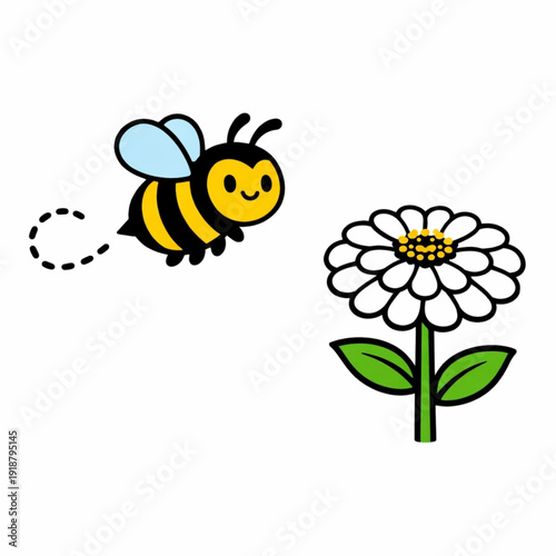 Pollination concept illustration with bee and spring flowers