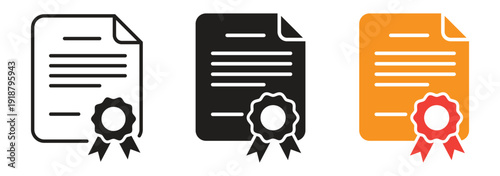 Collection of certificate and diploma icons with seals representing achievement and official documents
