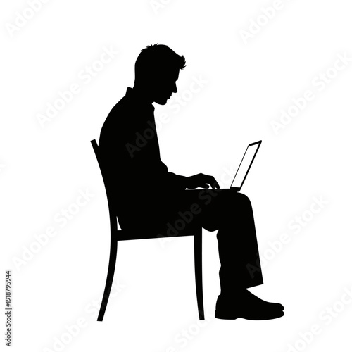 Man Sitting on Chair Using Laptop.