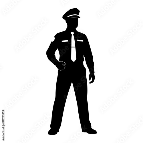 Pilot Standing in Uniform Silhouette.