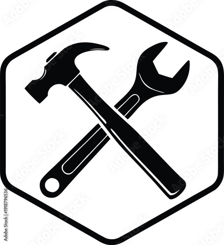 Crossed hammer and wrench tools vector isolated on transparent bg