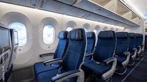 Empty air plane seat modern air craft interior
